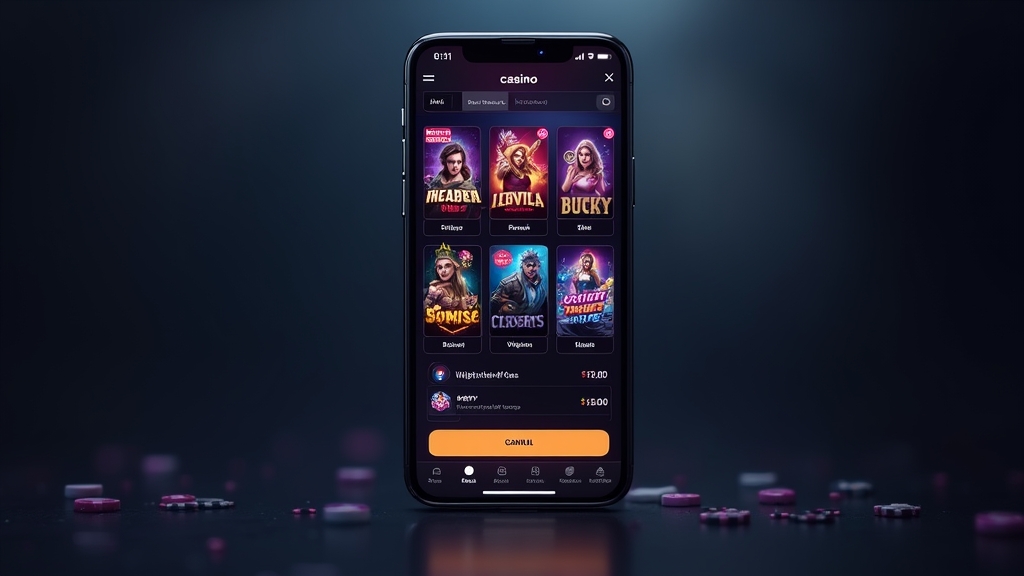 Mobile Casino-Oberfläche mit Funktionsübersicht und Spielkacheln