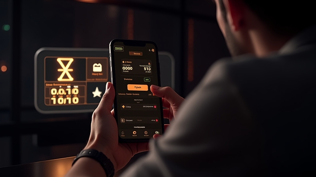 Spieler prüft Auszahlungsstatus neben Symbolen für Zeit und Überweisung