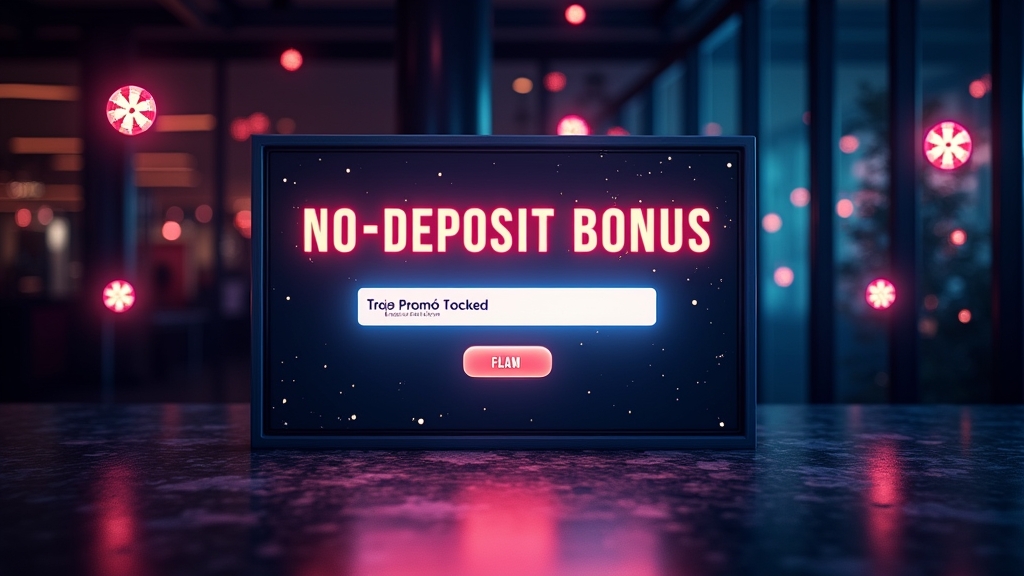 Dunkle Casino-Szene mit Bonuscode-Feld und leuchtenden Freispiele-Symbolen